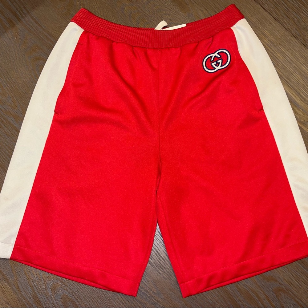 Gucci Red and White Athletic Shorts